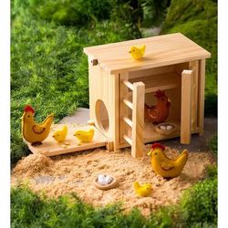 HearthSong Wooden Chicken Coop with Real Working Doors and Ramp for Imaginative Play, Measures 9½"L x 5½"W x 8"H