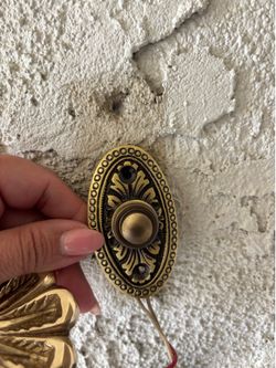 Solid Solid Brass Oval Doorbell Button, Antique Brass Wired Doorbell Push Button with Decorative Beaded Border.