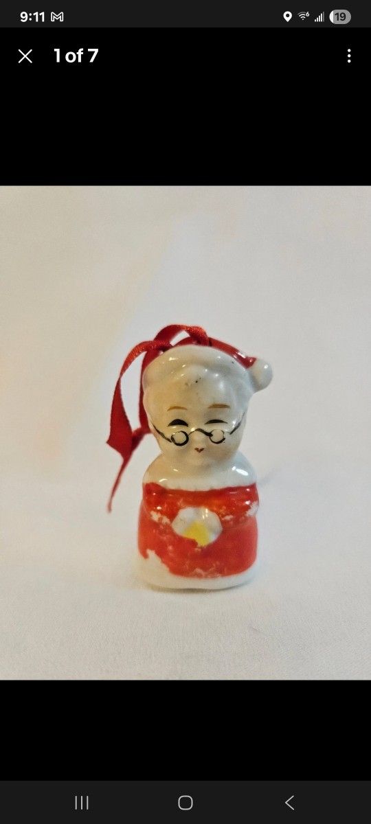 Commodore Mrs Claus Christmas Figurine Bell Ornament Oak Hill Vintage Japan 1950's Hand Painted 2" Tall Excellent Vintage Condition No Chips Or Cracks
