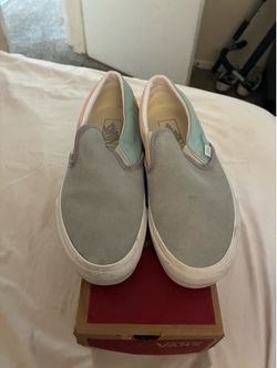 Vans Classic Slip-On Color Block Pastel Gray Blue Suede Men’s 7 Women’s 8.5