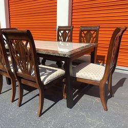 Marble Top Finish Dining Table with 6 Chairs