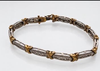 925 Sterling Silver & Gold Accent Diamond Tennis Bracelet