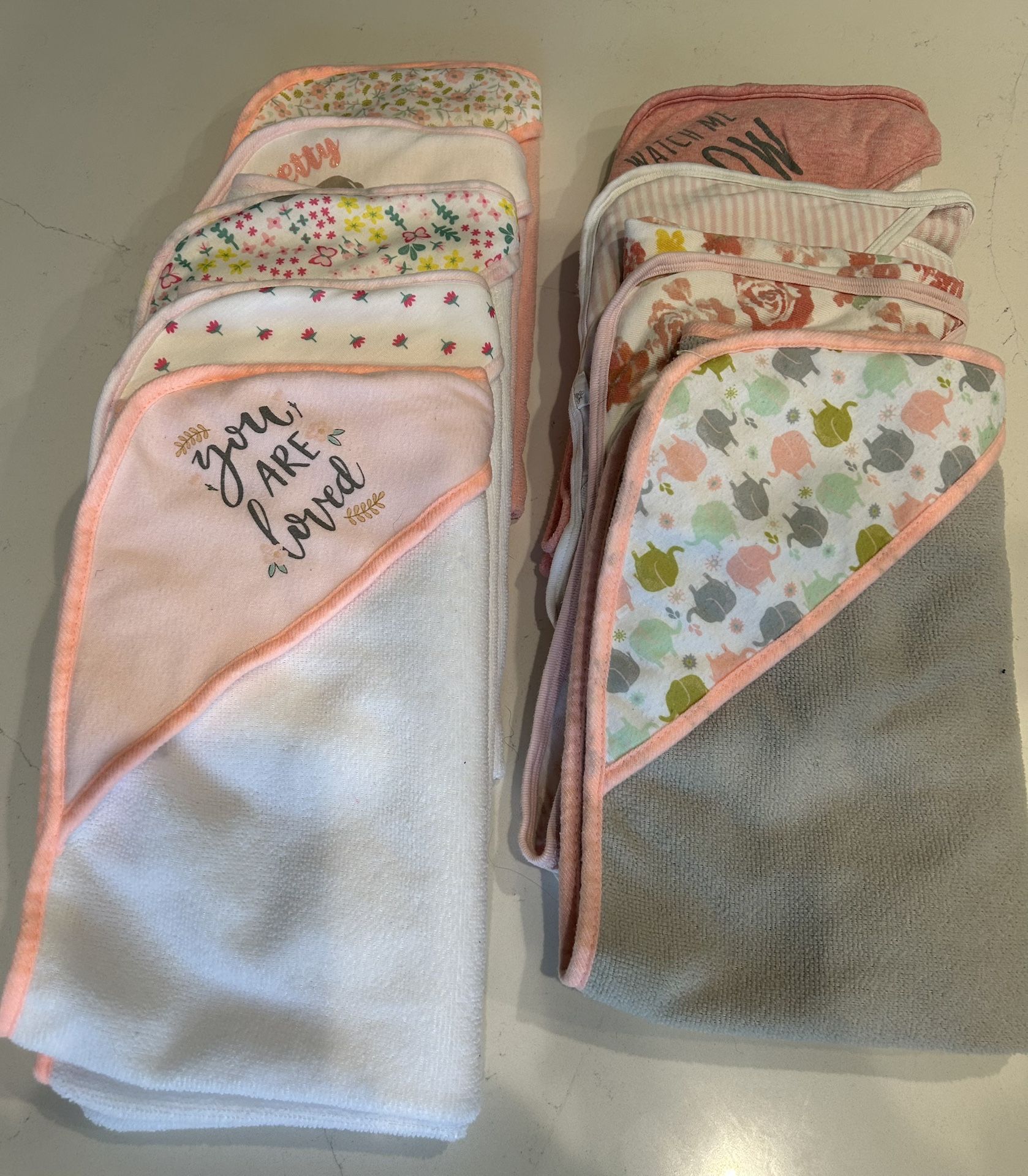 9 Assorted Baby Girl Hooded Bath Towels
