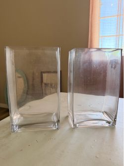 Set of 2 Heavy Clear Glass Rectangle Vases – Modern Home Décor