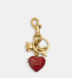 Coach Bow Heart Locket Bag Charm Keychain Key Fob CZ276 Brass / Ruby Red