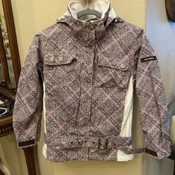 BODY GLOVE Girls Kids Pink Brown Plaid Belt Hoodie Ski Snowboard Jacket Size 12Y