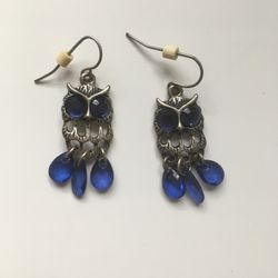 Blue And Silver Owl Earrings