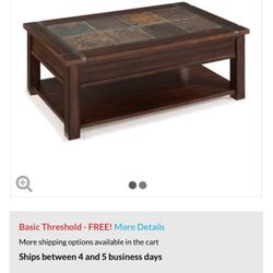 Magnussen Roanoke Wood Lift Top Coffee Table in Cherry and Slate