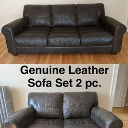 Genuine Italian Leather Sofa Set 2 Pc Dark Brown