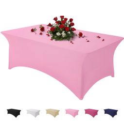 Famstar Table Cloth Pink 4FT Spandex Tablecloth For Rectangle Fitted Table Cloths Stretch Covers Washable Wrinkle Free Tablecloths For Festival Campin