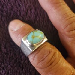 Vintage 925 His Hers Oval Copper Turquoise Ring. Size 7 1/4 