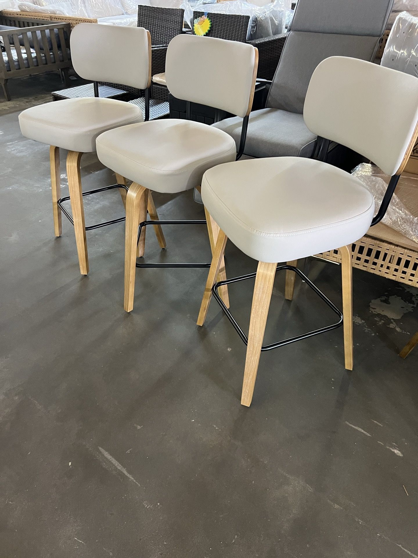 Swivel Counter Height Bar Stools, Set of 3οΌ26" Upholstered PU Leather Barstools with Back Wood Legs, Mid Century Modern Bar Chair Island Stool for Kit