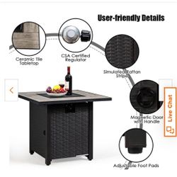 30 in. Gas Fire Table 50,000 BTU Square Propane Fire Pit Table Pat Yard
