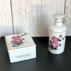 Vintage Porcelain Trinket Box And Perfume Bottle 