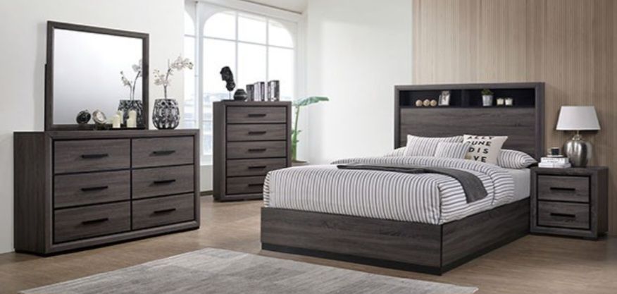 Brand New Grey 4pc Queen Bedroom Set (Available In California & Eastern King)