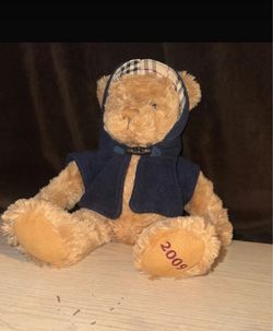 Burberry 12 in Brown Plush Teddy Bear w/ Blue Hooded Coat Clothes 2009