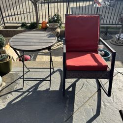Patio Rocking Chair with cushion and metal folding table