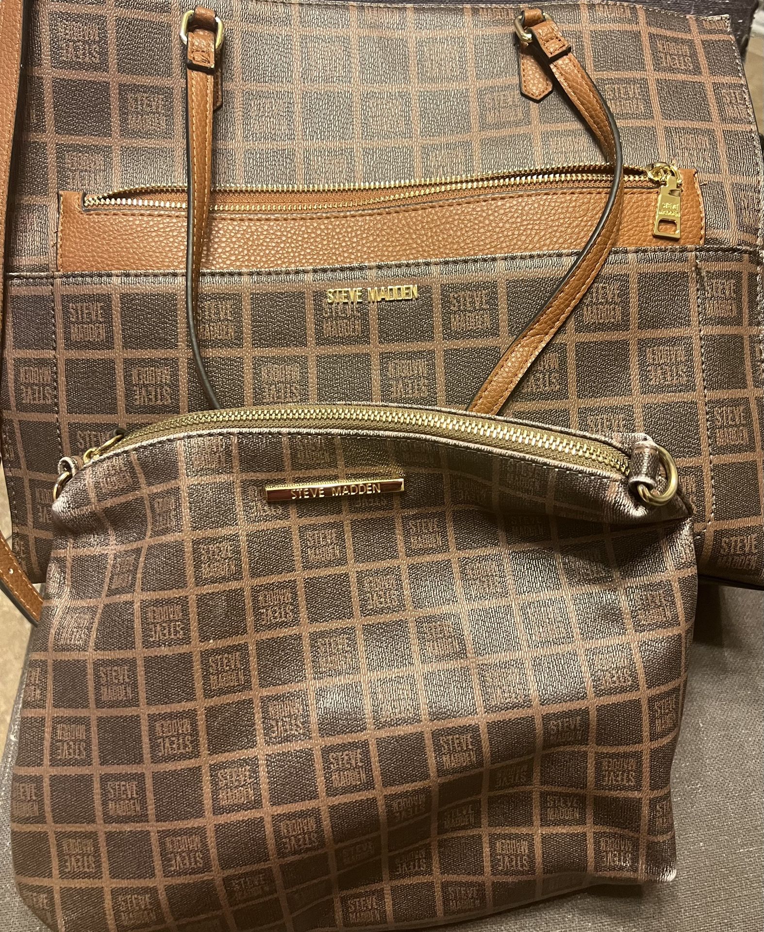 Steve Madden brown and tan tote bag with crossbody strap 