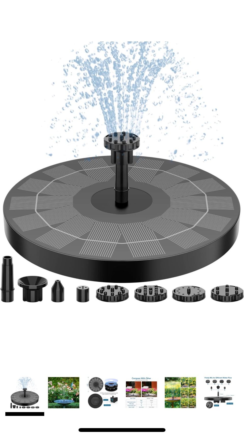 2.5W Solar Bird Bath Fountain Pump, Solar Fountain Pump for Bird Bath with 6 Nozzles, 6.7" Solar Powered Water Fountain Pump for Garden, Ponds, Pool,