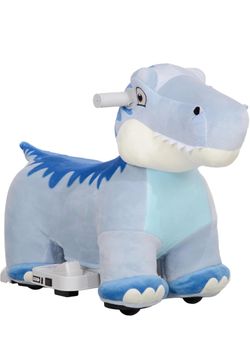 Qaba 6V Kids Ride on Horse Battery Powered Tyrannosaurus Shaped Music Blue Ride on Toy, Electric Riding Animal, Soft Touch, PU Wheels, Foot Pedal, For