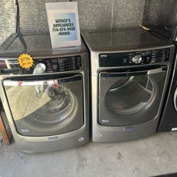 MAYTAG FRONT LOAD WASHER AND GAS DRYER