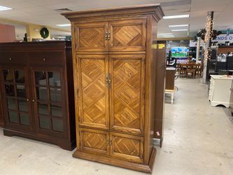 LANE Light Brown Wood Armoire w/ Brass Pulls