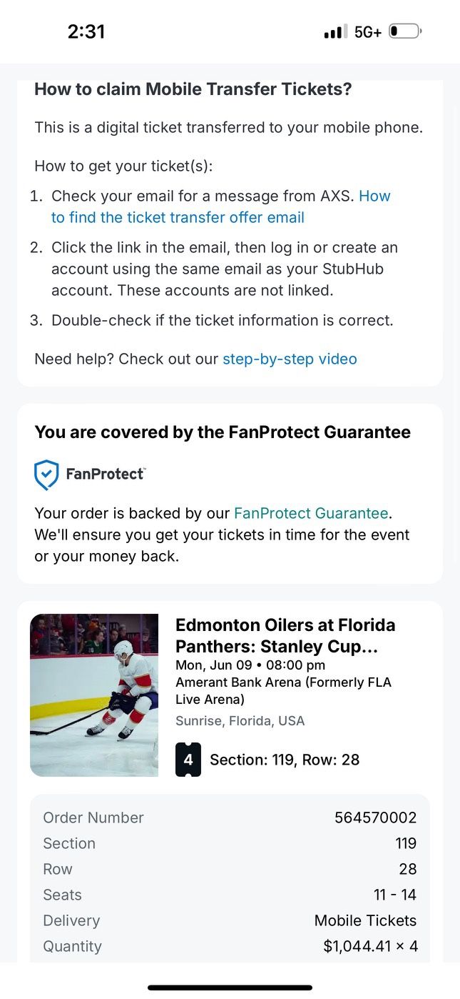 FLORIDA PANTHERS / EDMONTON OILERS TICKETS + PARKING INCLUDED