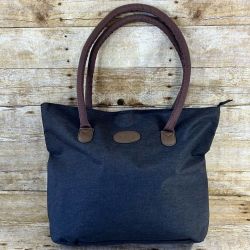 Bella Russo Gray and Brown Tote Bag with Zipper Closure, 19" x 14" x 4"