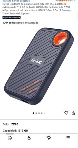 Netac 512GB Extreme Portable External SSD – Read speeds up to 2000 MB/s, write speeds up to 1700 MB/s, USB 3.2 Gen 2 – An essential for business trave