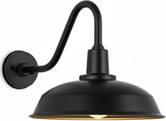 15" Large Black Outdoor Gooseneck Barn Light, Classic Farmhouse Wall-Mounted Barn Gooseneck Light for Garages, Porches and Patios