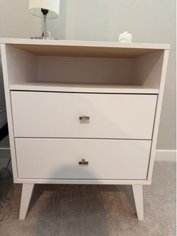 Mid century modern 2 drawers tall nightstand will open shelf white
