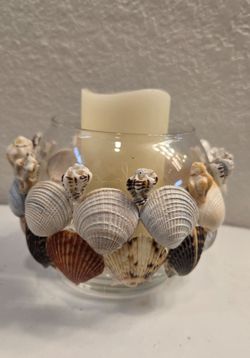 Seashell Glass Candle Holder with Pillar Candle