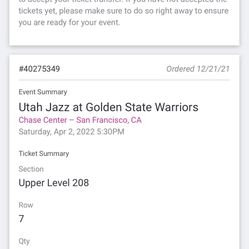 Warriors Vs Jazz Tickets    