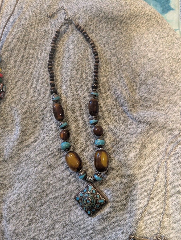 Tibetan Bone Brass Pendant Ethnic Necklace Tribal Handmade Banjara Bohemian Beads