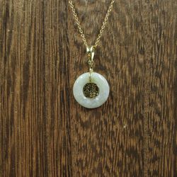 18 Inch Gold Plated Sterling Silver Asian Chrysoprase Stone Pendant Necklace