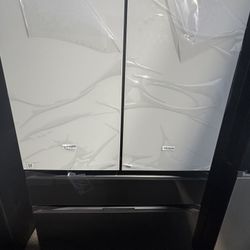 Samsung Bespoke Refrigerator With Beverage Center In White And Charcoal Glass 