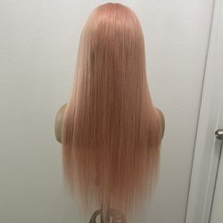 22” Transparent Full Lace Pink Straight Human Hair Wig (All Lace, No wefts)