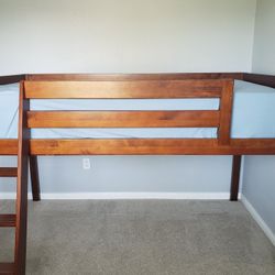 Solid wood twin loft bed + Serta mattress — excellent condition — $350