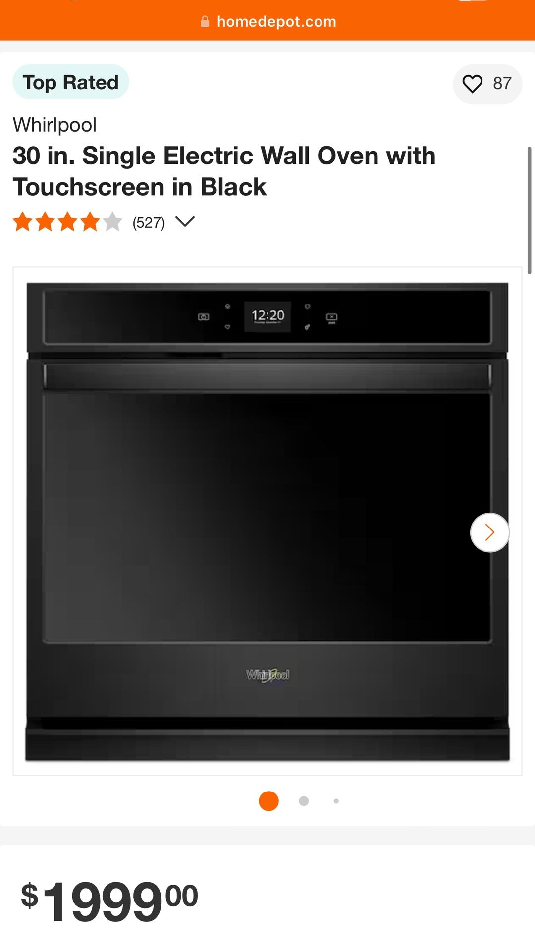 Whirlpool Single Unit Wall Oven New