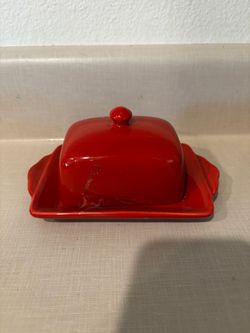 Biscuit by anthropology Red Ceramic Butter Dish with Lid