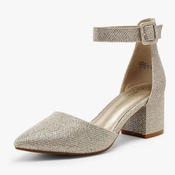 DREAM PAIRS ANNEE Pointed Toe Low Chunky Heels Pump Shoes