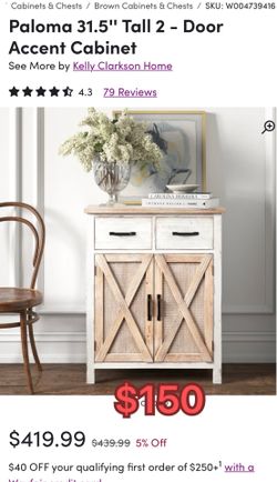 Farmhouse White and Natural Wood Storage Cabinet
