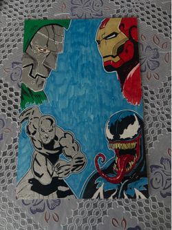 Custom Marvel Inked Sketch 6x10 Dr Doom, Venom, Iron Man, Silver surfer