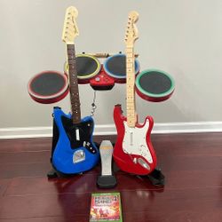 Rock Band 4 Bundle Xbox One/Series XS 2 Guitar Controllers w/Drums, Pedal TESTED
