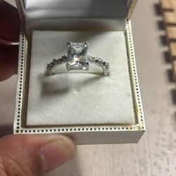 Silver Wedding Emerald Cut Solitaire Ring with Twisted Band Size 10