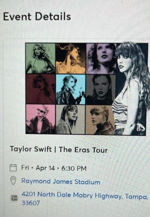 2 Taylor Swift Eras Tour Tickets Fri April 14th 