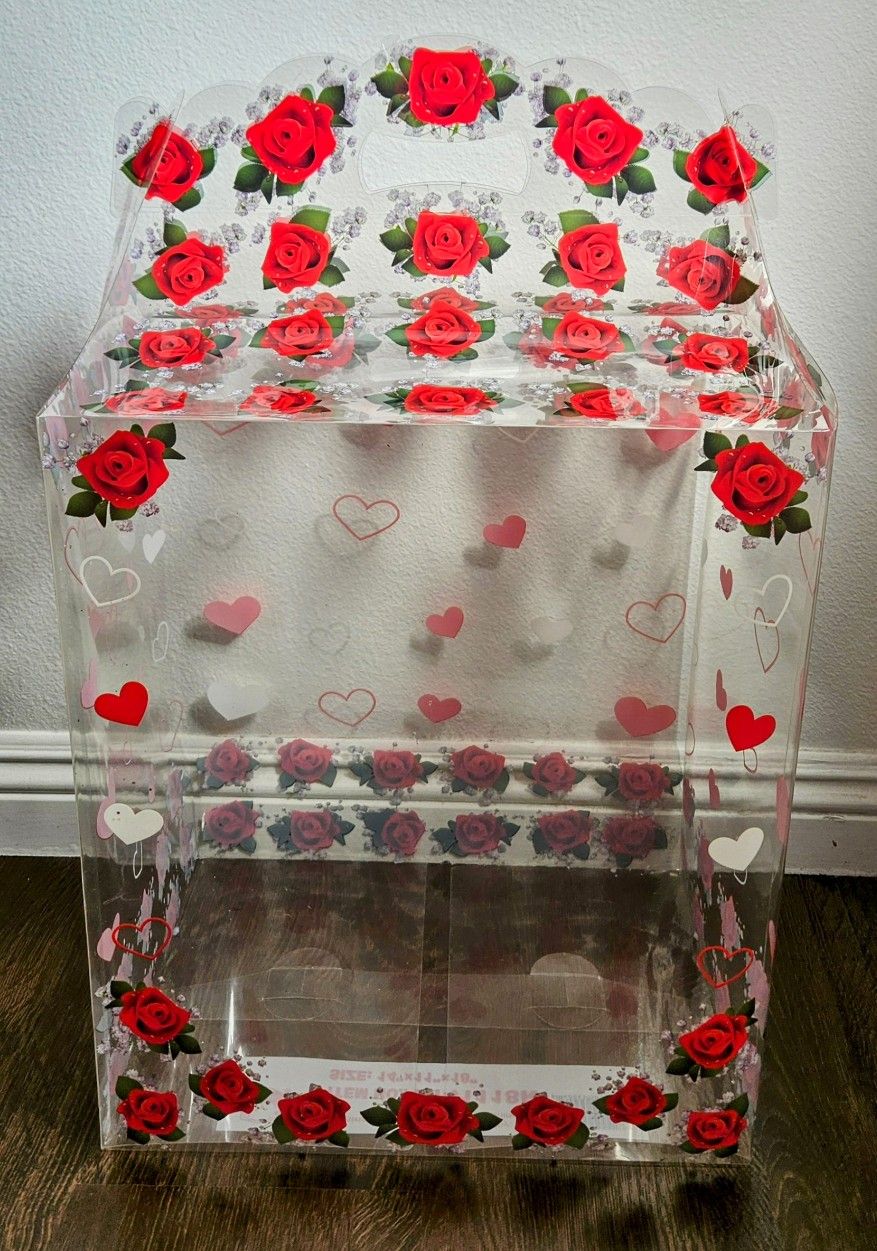 Large Clear Gift Box With Rose Print