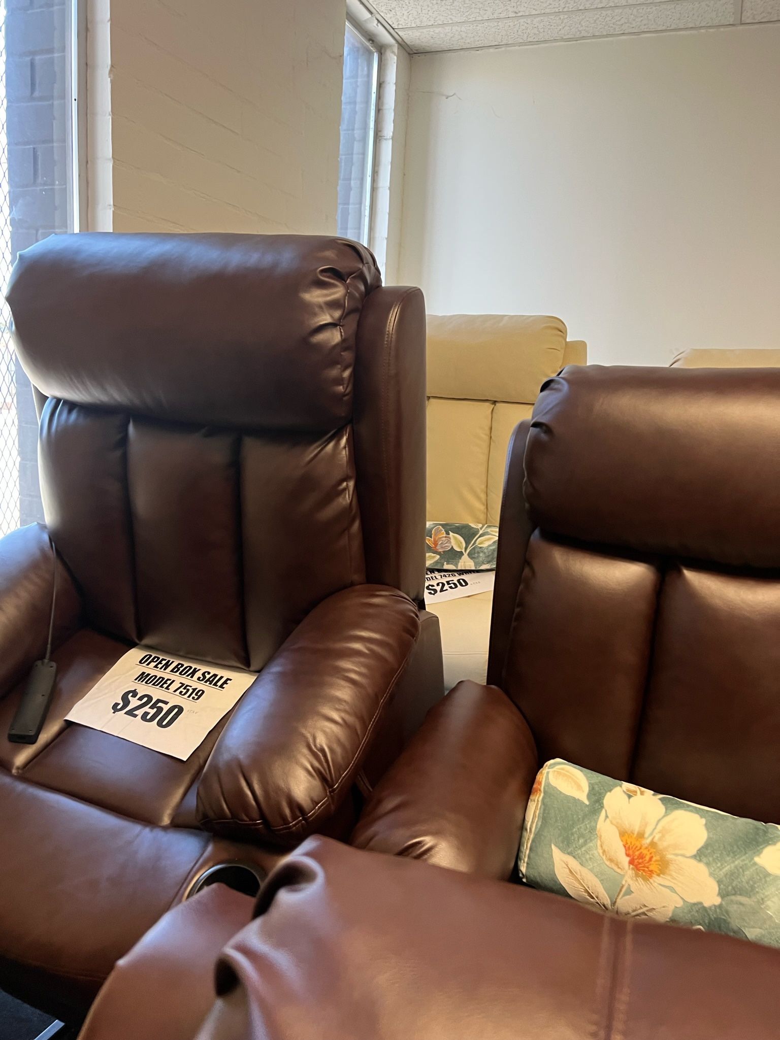 Dark Brown Vinyl Recliner With Tall Backrest Extended Foot Rest Model