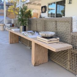 Earthy Minimalist Home Solid Wood Indoor /Outdoor Chucky Leg Long Bench.   