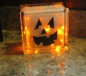 Pumpkin Halloween glass block